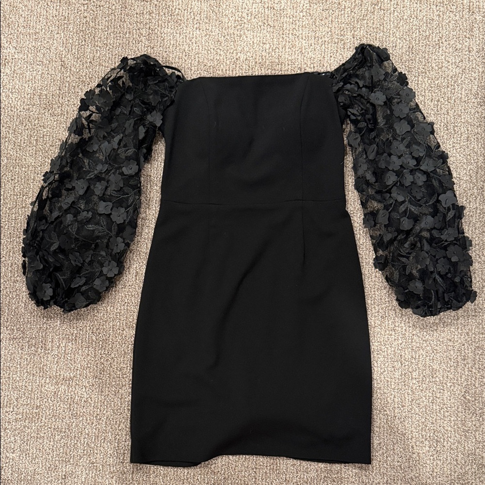 Eliza J Black Off-Shoulder Dress with Floral Sleeves